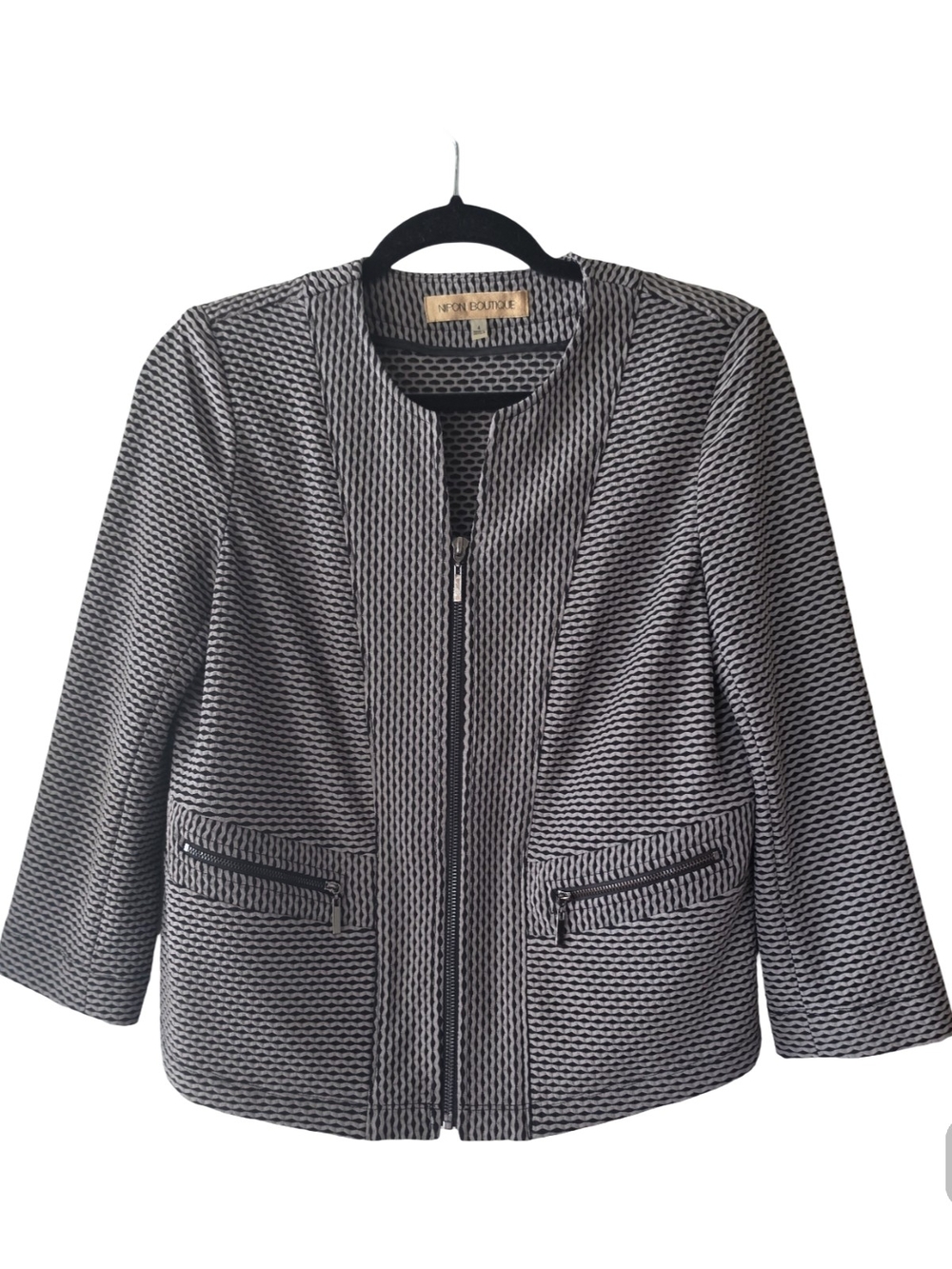 Nipon Boutique Black & White Textured Zip-Front Jacket
